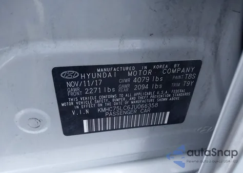 2018 Hyundai Ioniq Hybrid Sel from USA, damaged, VIN KMHC75LC6JU066358